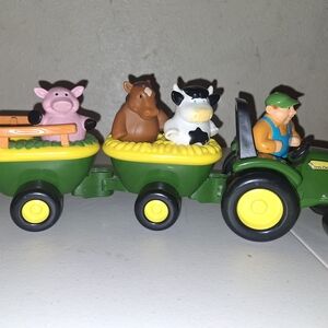 John Deere Green and Yellow Farm Tractor with Animal Wagons